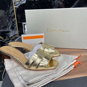 Santoni Metallic Gold Heeled Sandals